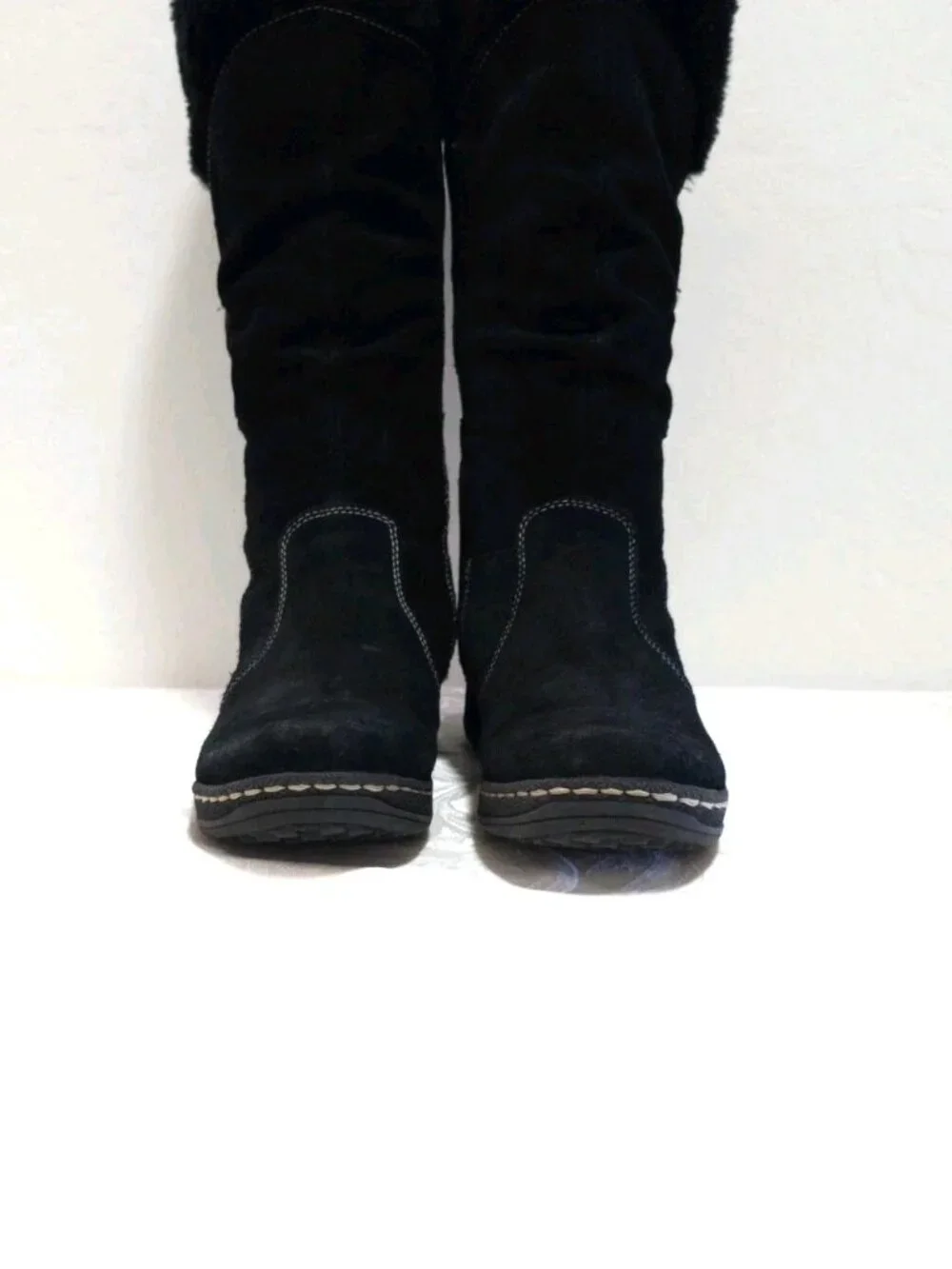 Womens Baretraps ESHA Tall Pac sz 7.5 7 1/2 M Boots Black Faux Fur Trim Side Zip